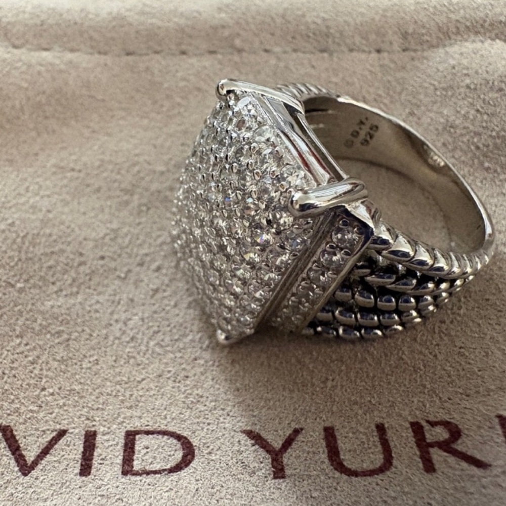 David Yurman Silver Pave Diamond Ring sz7